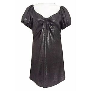 Laundry by Design Mod & Chic Metallic Black Puff-Sleeve Mini Dress Size 6